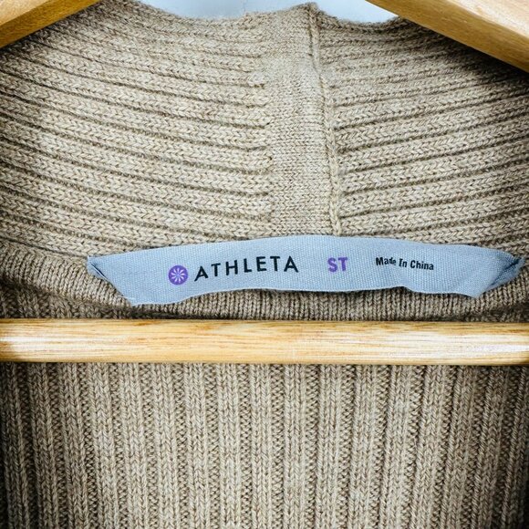 Athleta Chalet Tan Merino Wool Long Sleeve Ribbed V-Neck Stretchy Sweater Dress - Picture 5 of 10